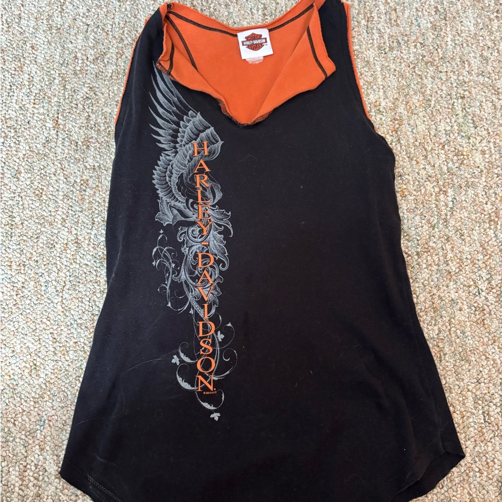 Harley-Davidson Black and Orange Tank Top